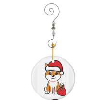 (Funny Orange Dog Is A Christmas Santa Claus_5390) Christmas Ornaments Ceramic with Crystal Hook Xmas Handmade Tree Decorations Keepsake Gifts Stocking Stuffer