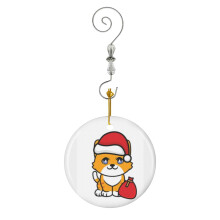 (Funny Orange Cat Is A Christmas Santa Claus_5381) Christmas Ornaments Ceramic with Crystal Hook Xmas Handmade Tree Decorations Keepsake Gifts Stocking Stuffer