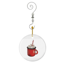 (Festive Watercolor Cup Filled With Whipped Cream And A Straw For New Year's Celebration_6224) Christmas Ornaments Ceramic with Crystal Hook Xmas Handmade Tree Decorations Keepsake Gifts Stocking Stuffer