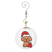 (Funny Brown Dog Is A Christmas Santa Claus_5393) Christmas Ornaments Ceramic with Crystal Hook Xmas Handmade Tree Decorations Keepsake Gifts Stocking Stuffer