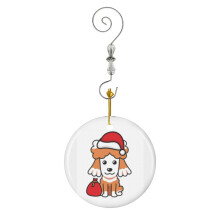 (Funny Brown Dog Is A Christmas Santa Claus_6365) Christmas Ornaments Ceramic with Crystal Hook Xmas Handmade Tree Decorations Keepsake Gifts Stocking Stuffer