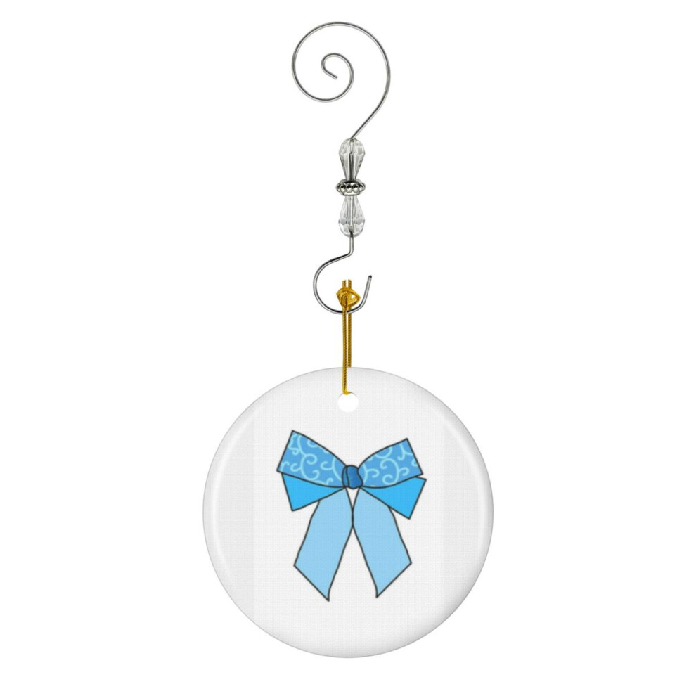 (Ella Blue Princess Aesthetic Bow Cindy_6884) Christmas Ornaments Ceramic with Crystal Hook Xmas Handmade Tree Decorations Keepsake Gifts Stocking Stuffer
