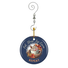 (Eat Sleep Sip Cocoa Repeat Cute Hot Chocolate - Fall Season_7618) Christmas Ornaments Ceramic with Crystal Hook Xmas Handmade Tree Decorations Keepsake Gifts Stocking Stuffer