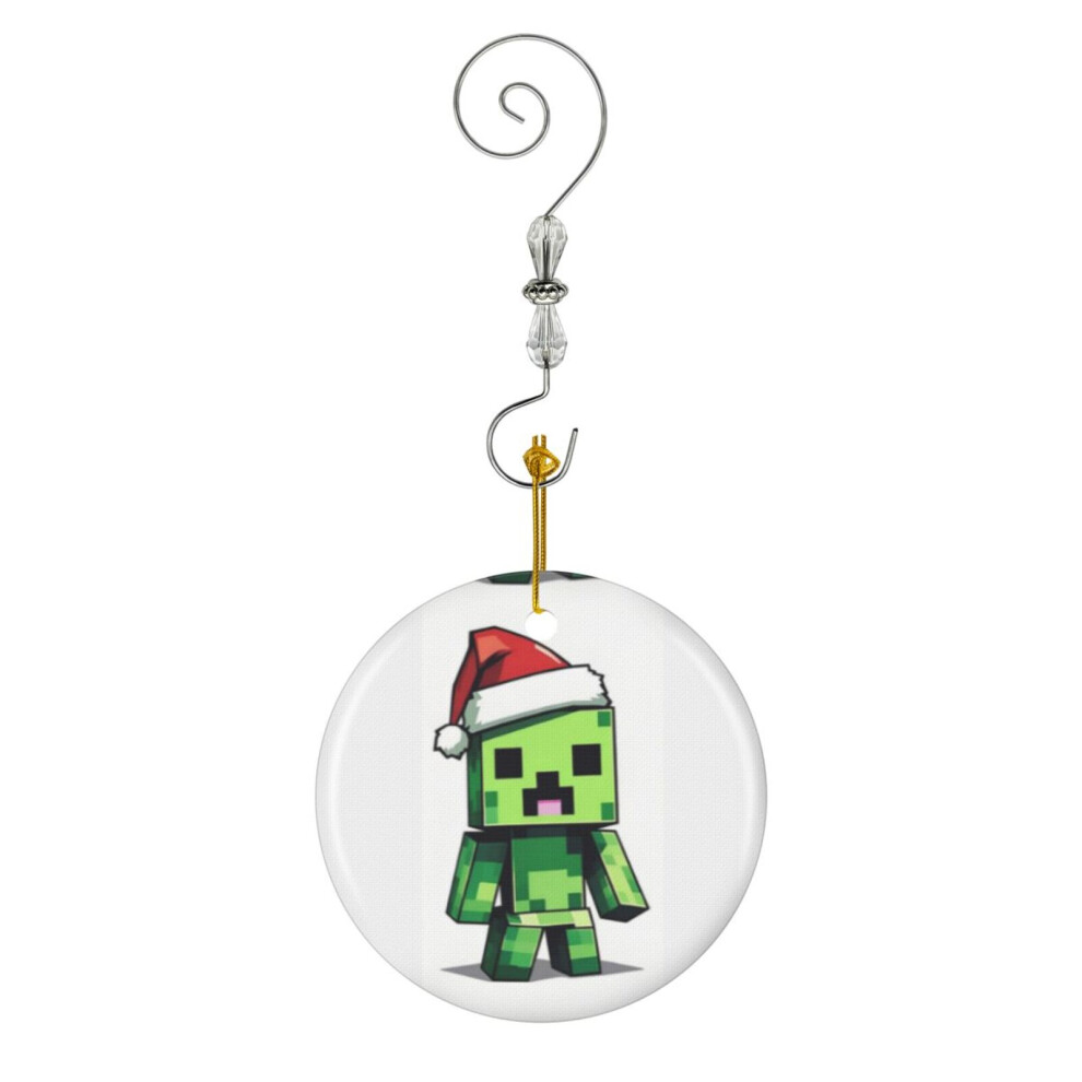 (Cute Minecraft Creeper In Santa_1266) Christmas Ornaments Ceramic with Crystal Hook Xmas Handmade Tree Decorations KeepsakeÂ Gifts Stocking Stuffer