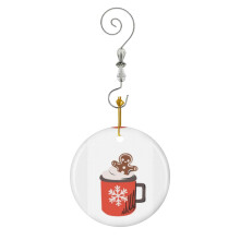 (Christmas, Hot Chocolate, Cookie, Winter_2440) Christmas Ornaments Ceramic with Crystal Hook Xmas Handmade Tree Decorations Keepsake Gifts Stocking Stuffer