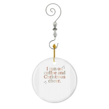 (Coffee And Christmas Cheer_2614) Christmas Ornaments Ceramic with Crystal Hook Xmas Handmade Tree Decorations Keepsake Gifts Stocking Stuffer