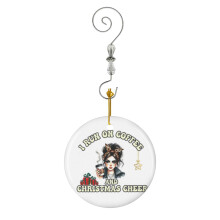 (COFFEE AND CHRISTMAS CHEER DESIGN_5113) Christmas Ornaments Ceramic with Crystal Hook Xmas Handmade Tree Decorations Keepsake Gifts Stocking Stuffer