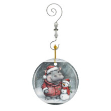 (Cute Baby Hippo Christmas_87) Christmas Ornaments Ceramic with Crystal Hook Xmas Handmade Tree Decorations Keepsake Gifts Stocking Stuffer