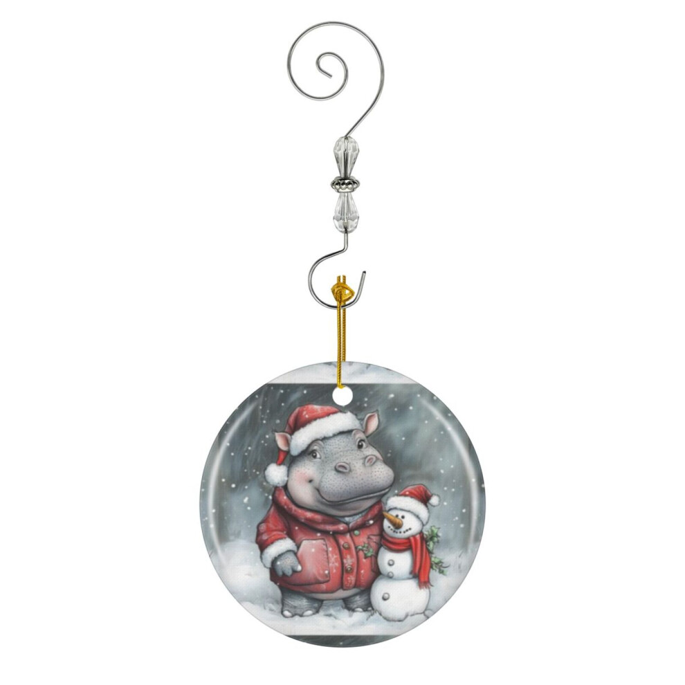 Famgem (Cute Baby Hippo Christmas_87) Christmas Ornaments Ceramic With Crystal Hook Xmas Handmade Tree Decorations Keepsake Gifts Stocking Stuffer