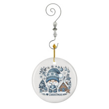 (Cute Blue Christmas Gnome With Hot Chocolate And Winter Decorations_7255) Christmas Ornaments Ceramic with Crystal Hook Xmas Handmade Tree Decorations Keepsake Gifts Stocking Stuffer