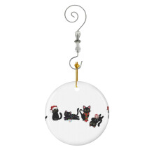 (Cute Black Christmas Cats_2434) Christmas Ornaments Ceramic with Crystal Hook Xmas Handmade Tree Decorations Keepsake Gifts Stocking Stuffer