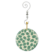 (Green Birch Leaves Pattern_1499) Christmas Ornaments Ceramic with Crystal Hook Xmas Handmade Tree Decorations Keepsake Gifts Stocking Stuffer