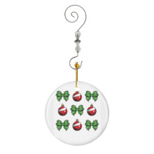 (Green Bow Whimsical Christmas, Holiday Bow Festive Ornament Tee,Quirky HolidayChristmas Pattern Top,) Christmas Ornaments Ceramic with Crystal Hook Xmas Handmade Tree Decorations Keepsake Gifts Stocking Stuffer