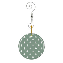 (Green And White Christmas Trees Pattern_2974) Christmas Ornaments Ceramic with Crystal Hook Xmas Handmade Tree Decorations Keepsake Gifts Stocking Stuffer