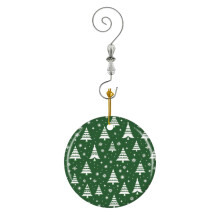 (Green And White Christmas Winter Forest Stars And Snow - Retro Christmas Tree Pattern - Sophisticate) Christmas Ornaments Ceramic with Crystal Hook Xmas Handmade Tree Decorations Keepsake Gifts Stocking Stuffer