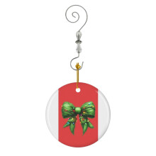 (Green Coquette Christmas Bow_3445) Christmas Ornaments Ceramic with Crystal Hook Xmas Handmade Tree Decorations Keepsake Gifts Stocking Stuffer