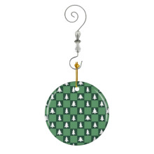(Green Checkerboard Grid With Christmas Trees_3092) Christmas Ornaments Ceramic with Crystal Hook Xmas Handmade Tree Decorations Keepsake Gifts Stocking Stuffer
