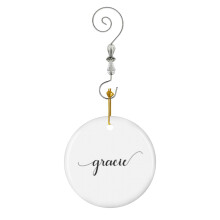 (Gracie - Custom Name On Delicate Black Cursive Font_497) Christmas Ornaments Ceramic with Crystal Hook Xmas Handmade Tree Decorations Keepsake Gifts Stocking Stuffer