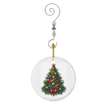 (Green Red Christmas Tree_4897) Christmas Ornaments Ceramic with Crystal Hook Xmas Handmade Tree Decorations Keepsake Gifts Stocking Stuffer