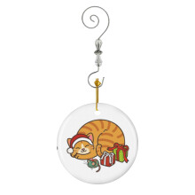 (Christmas Orange Cat Sleeping_7264) Christmas Ornaments Ceramic with Crystal Hook Xmas Handmade Tree Decorations Keepsake Gifts Stocking Stuffer