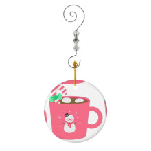 (Christmas Hot Chocolate Cup With Marshmallow And Candy Cane_7381) Christmas Ornaments Ceramic with Crystal Hook Xmas Handmade Tree Decorations Keepsake Gifts Stocking Stuffer