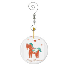 (Eva Felix , Merry Christmas , Horse , Star , Christmas Decoration , Orange , Turquoise , Noel_5966) Christmas Ornaments Ceramic with Crystal Hook Xmas Handmade Tree Decorations Keepsake Gifts Stocking Stuffer