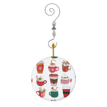 (Christmas Coffee Design_4562) Christmas Ornaments Ceramic with Crystal Hook Xmas Handmade Tree Decorations Keepsake Gifts Stocking Stuffer