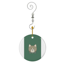 (Christma. S Grey Tuxedo Cat With Green Bow_8312) Christmas Ornaments Ceramic with Crystal Hook Xmas Handmade Tree Decorations Keepsake Gifts Stocking Stuffer