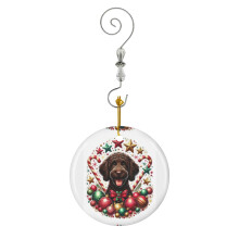 (Chocolate Brown Labradoodle Amongst Christmas Baubles, Stars And Candy Canes_3553) Christmas Ornaments Ceramic with Crystal Hook Xmas Handmade Tree Decorations Keepsake Gifts Stocking Stuffer
