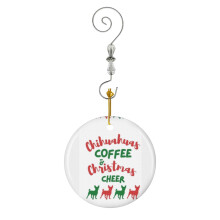 (Chihuahuas Coffee And Christmas Cheer_8427) Christmas Ornaments Ceramic with Crystal Hook Xmas Handmade Tree Decorations Keepsake Gifts Stocking Stuffer
