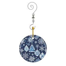 (Blue And White Christmas Outdoor Winter Season Pattern Snow Tree Baubles For Gifts, Prints And Desig) Christmas Ornaments Ceramic with Crystal Hook Xmas Handmade Tree Decorations Keepsake Gifts Stocking Stuffer