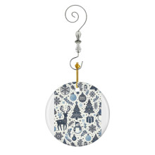 (Blue And White Christmas Christmas Baubles- Holiday Vibes_9638) Christmas Ornaments Ceramic with Crystal Hook Xmas Handmade Tree Decorations Keepsake Gifts Stocking Stuffer