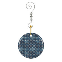 (Blue And Cream Snowflakes_3425) Christmas Ornaments Ceramic with Crystal Hook Xmas Handmade Tree Decorations Keepsake Gifts Stocking Stuffer