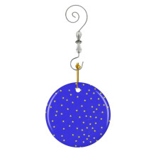 (A Blue And Yellow Star Pattern With A Lot Of Stars_8156) Christmas Ornaments Ceramic with Crystal Hook Xmas Handmade Tree Decorations Keepsake Gifts Stocking Stuffer