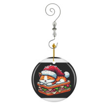(Yellow Cat With Christmas Hat Sleeps Inside A Sandwich_3556) Christmas Ornaments Ceramic with Crystal Hook Xmas Handmade Tree Decorations Keepsake Gifts Stocking Stuffer