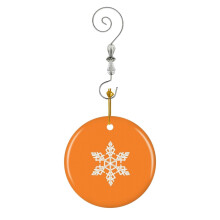 (Snowflake In White On Orange Halfdrop_1233) Christmas Ornaments Ceramic with Crystal Hook Xmas Handmade Tree Decorations Keepsake Gifts Stocking Stuffer