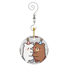 (White Bear Hugging A Brown Bear With Party Hats_6749) Christmas Ornaments Ceramic with Crystal Hook Xmas Handmade Tree Decorations Keepsake Gifts Stocking Stuffer
