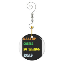(Wake Up Coffee Do Things Read_3634) Christmas Ornaments Ceramic with Crystal Hook Xmas Handmade Tree Decorations Keepsake Gifts Stocking Stuffer