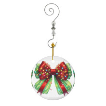 (Radiant Red And Green Christmas Bow With Festive Lights_4839) Christmas Ornaments Ceramic with Crystal Hook Xmas Handmade Tree Decorations Keepsake Gifts Stocking Stuffer