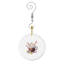 (Steaming Mug Of Hot Cocoa Topped With Whipped Cream And Marshmallows, Surrounded By Candy Canes_1186) Christmas Ornaments Ceramic with Crystal Hook Xmas Handmade Tree Decorations Keepsake Gifts Stocking Stuffer