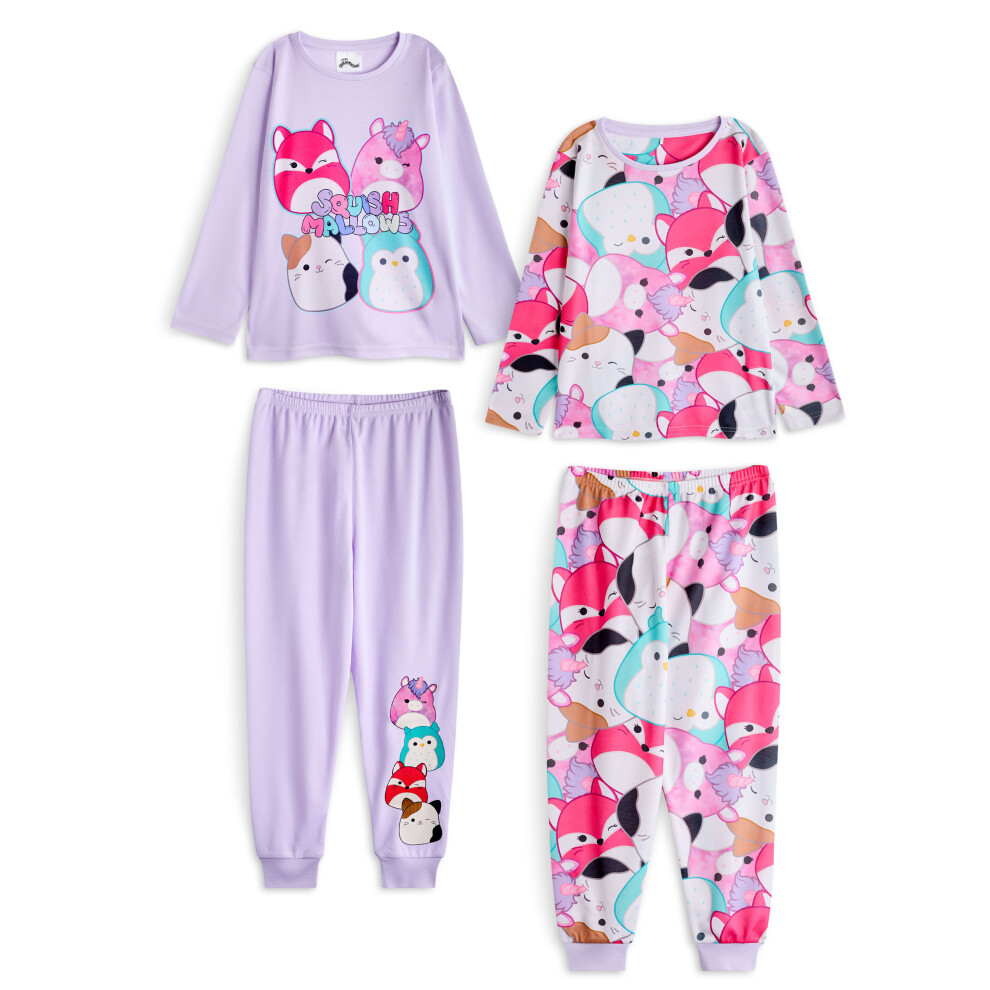 (5-6 Years) Squishmallows Multi-Pack of 2 Long Sleeve Long Leg Pyjama Set (Girls Purple)