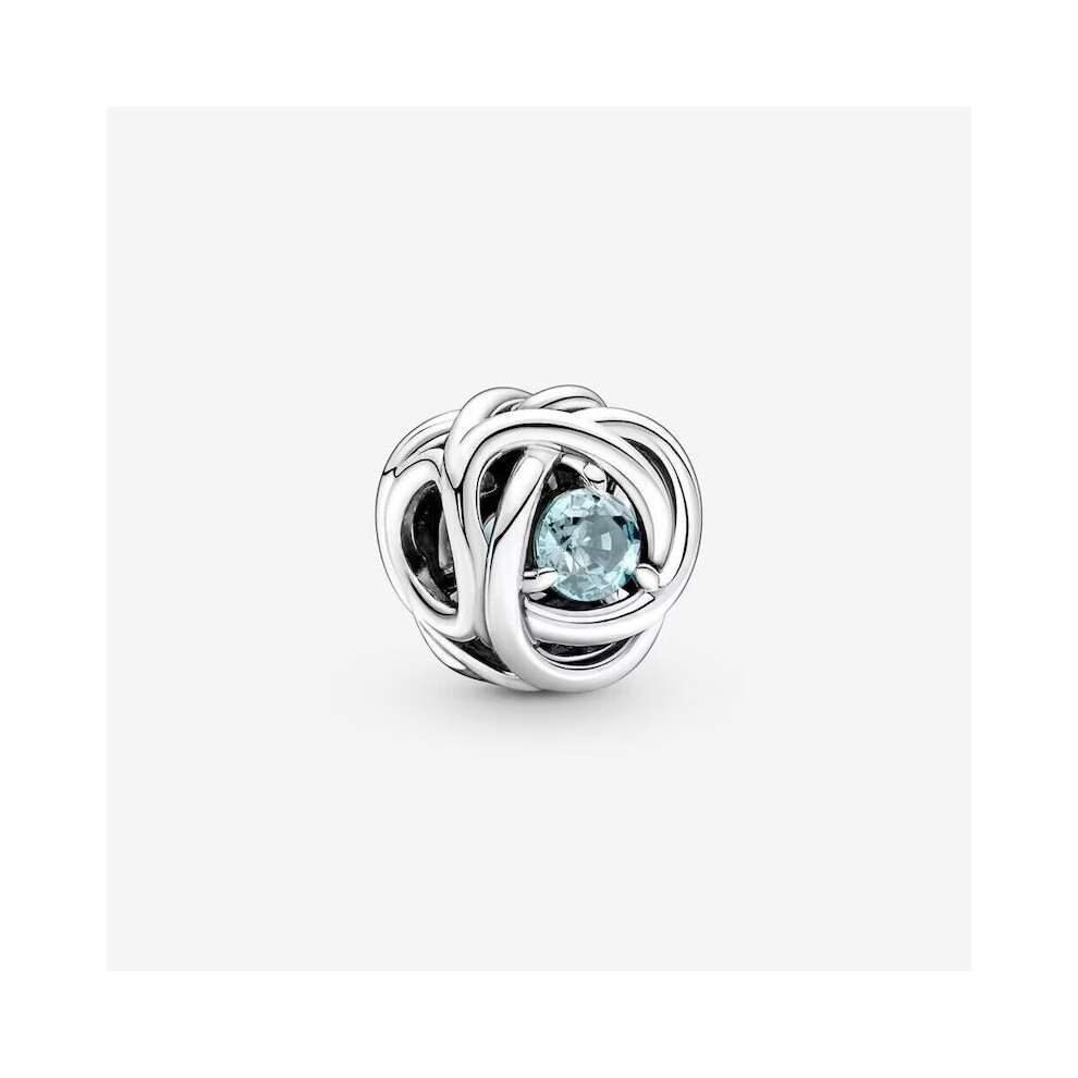 (March) Birthstone Eternity Circle Month January to December charm for Girls Genuine 925 Silver