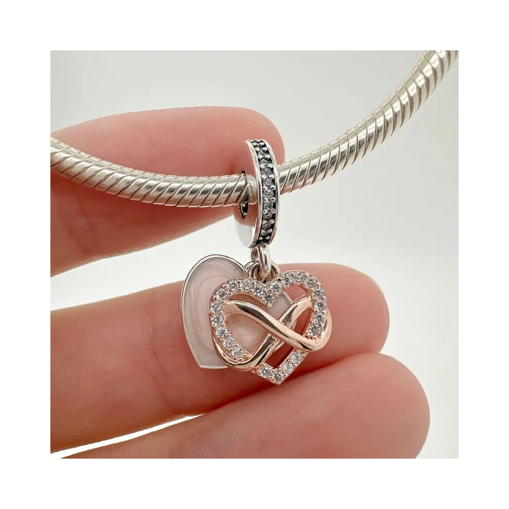 Sparkling infinity Heart pink dangle bead charm for women bracelet S925 Sterling Silver Gifts For Women