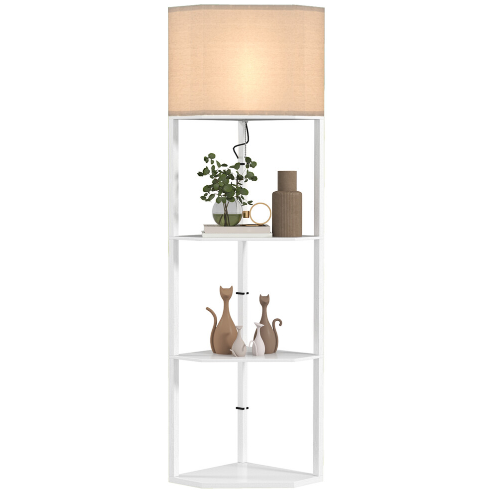 Homcom Corner Modern Floor Lamp With Shelves For Living Room, Bedroom, White