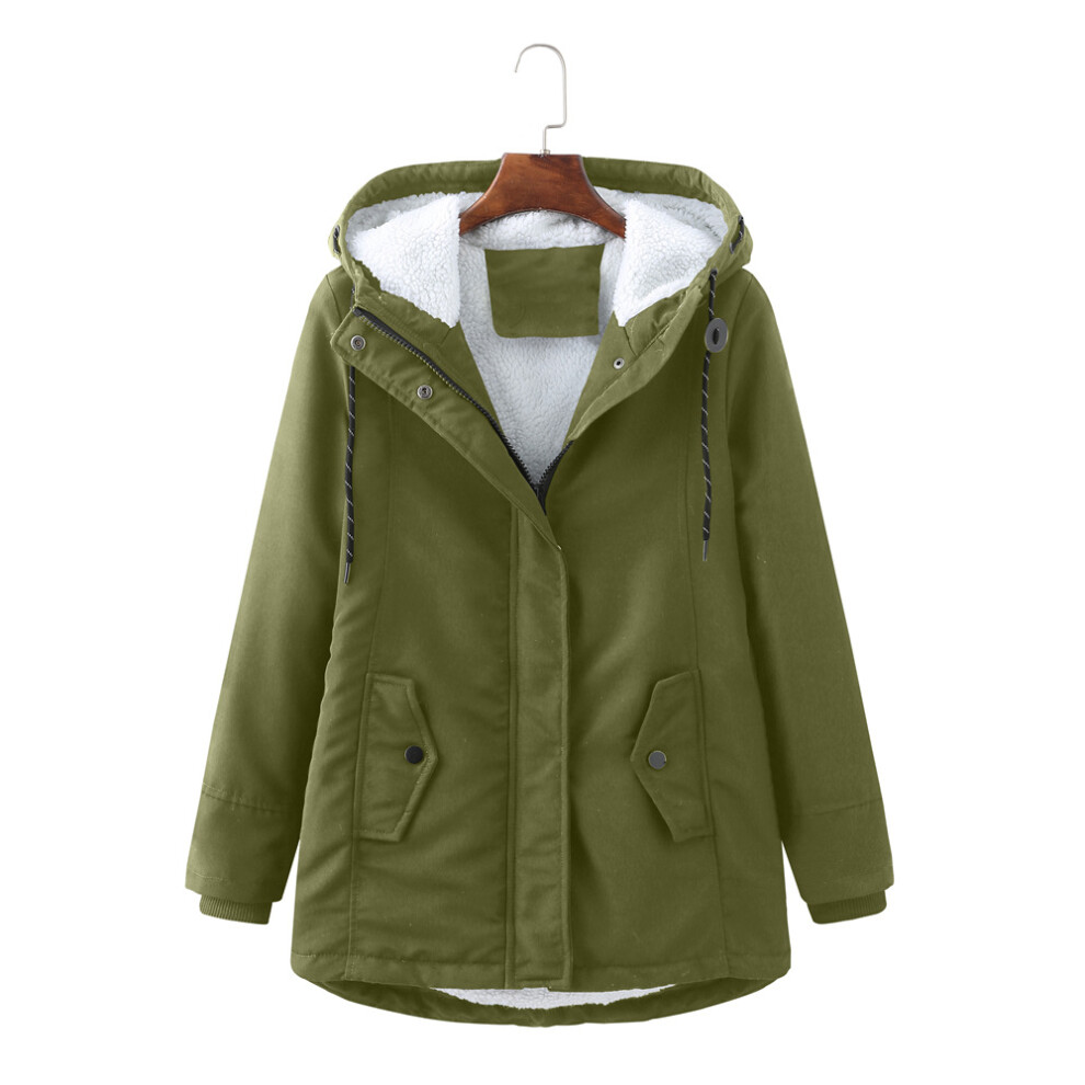 (green, S) Womens Winter Hooded Coats Waterproof Fleece Lined Parka Coat Casual Outdoor Jacket Cardigan Overcoats Outerwear Windproof Jacket Cotton Pa