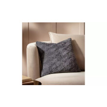 (Charcoal) Faux Fur Textured Cushion - Charcoal, Neutral, Sage Green, 43x43cm Polyester