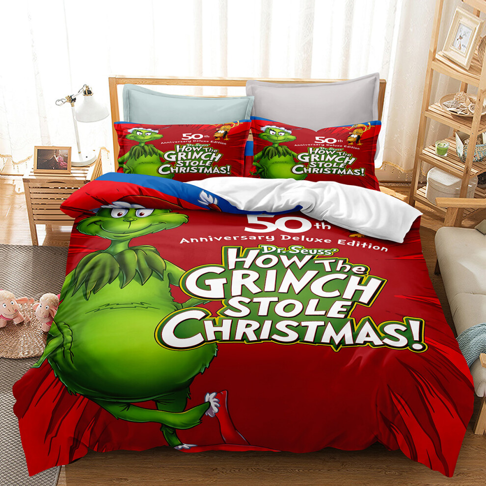 Dq Ltd (1, Double (200X200cm/3Pcs)) The Grinch Bedding Single Double King Duvet Cover Green