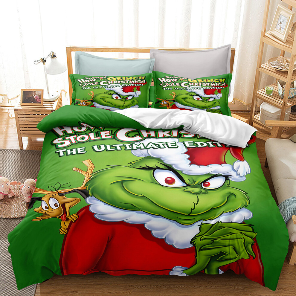 (6, Double (200X200CM/3PCS)) The Grinch Bedding Single Double King Duvet Cover