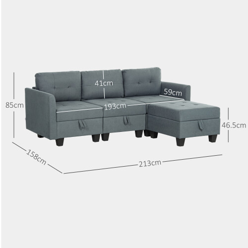 Homcom HOMCOM Convertible Modular Sectional Sofa w/ Storage Wood Frame Dark Grey 1