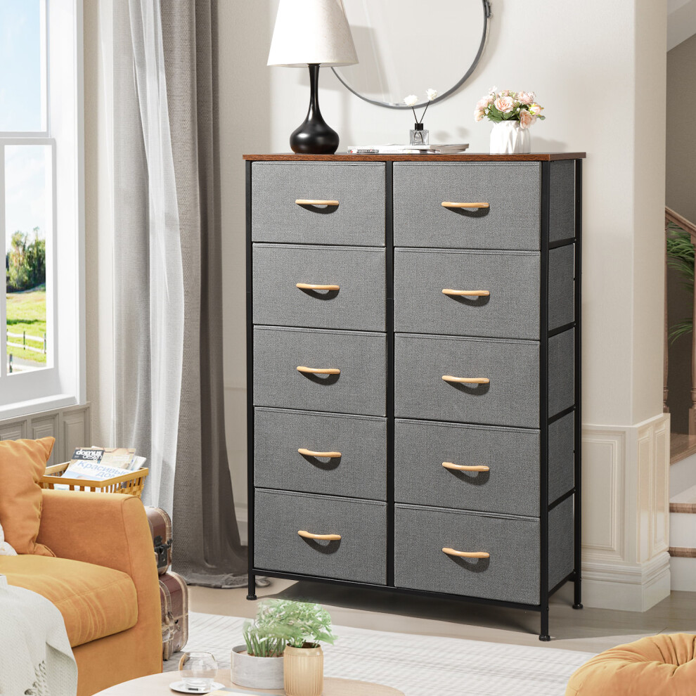 10 Drawers Chest of Drawers Fabric Dresser Bedside Hallway Cabinet Organizers